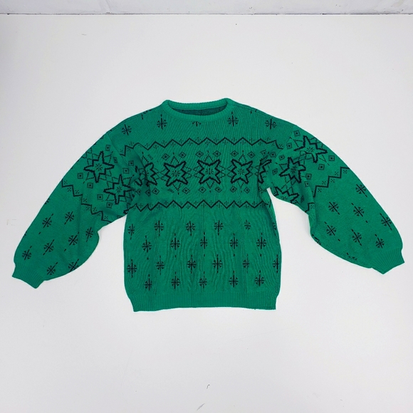 Ugly Christmas Sweater Sweaters - Cute Christmas Green w/ Black Snowflakes Vintage Christmas Sweater Women's Small